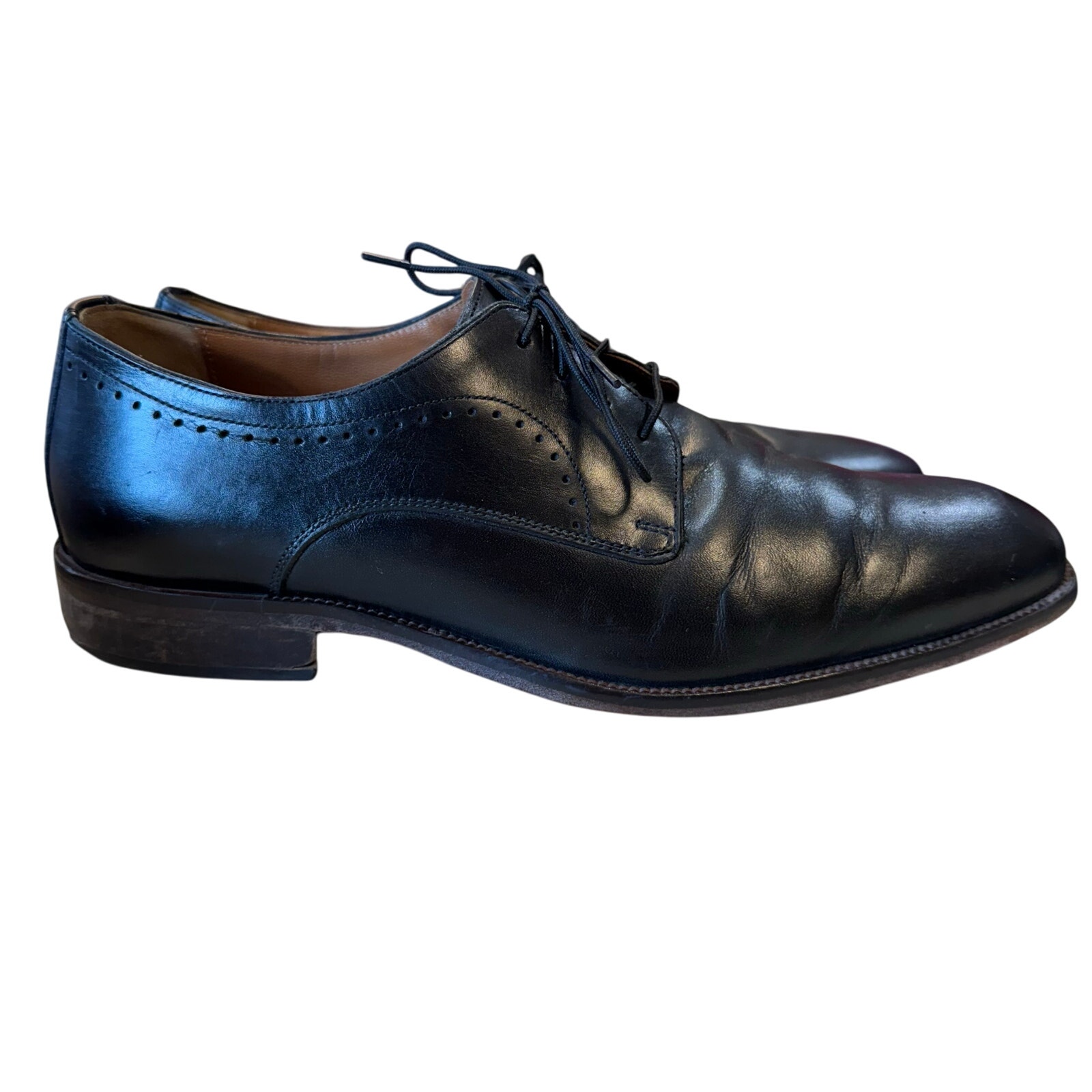 Johnston Murphy Henrick Black Leather Plain Toe Derby Oxford Dress Shoes 10.5 M